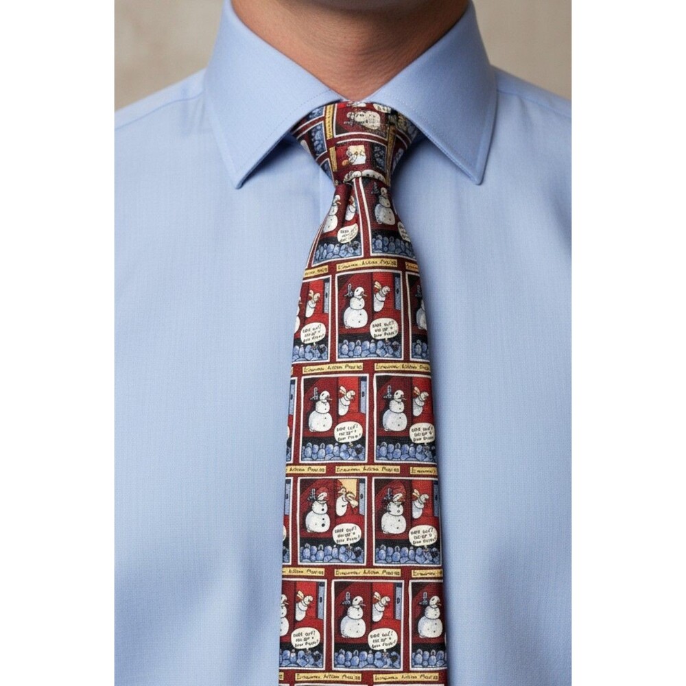 John Ashford Silk Christmas Theme Necktie Men Snowmen Red / White 57" x 3.75"
